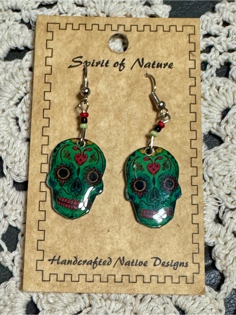 Spirit of Nature Green Sugar Skull Earrings - Handcrafted Womenβs Jewelry